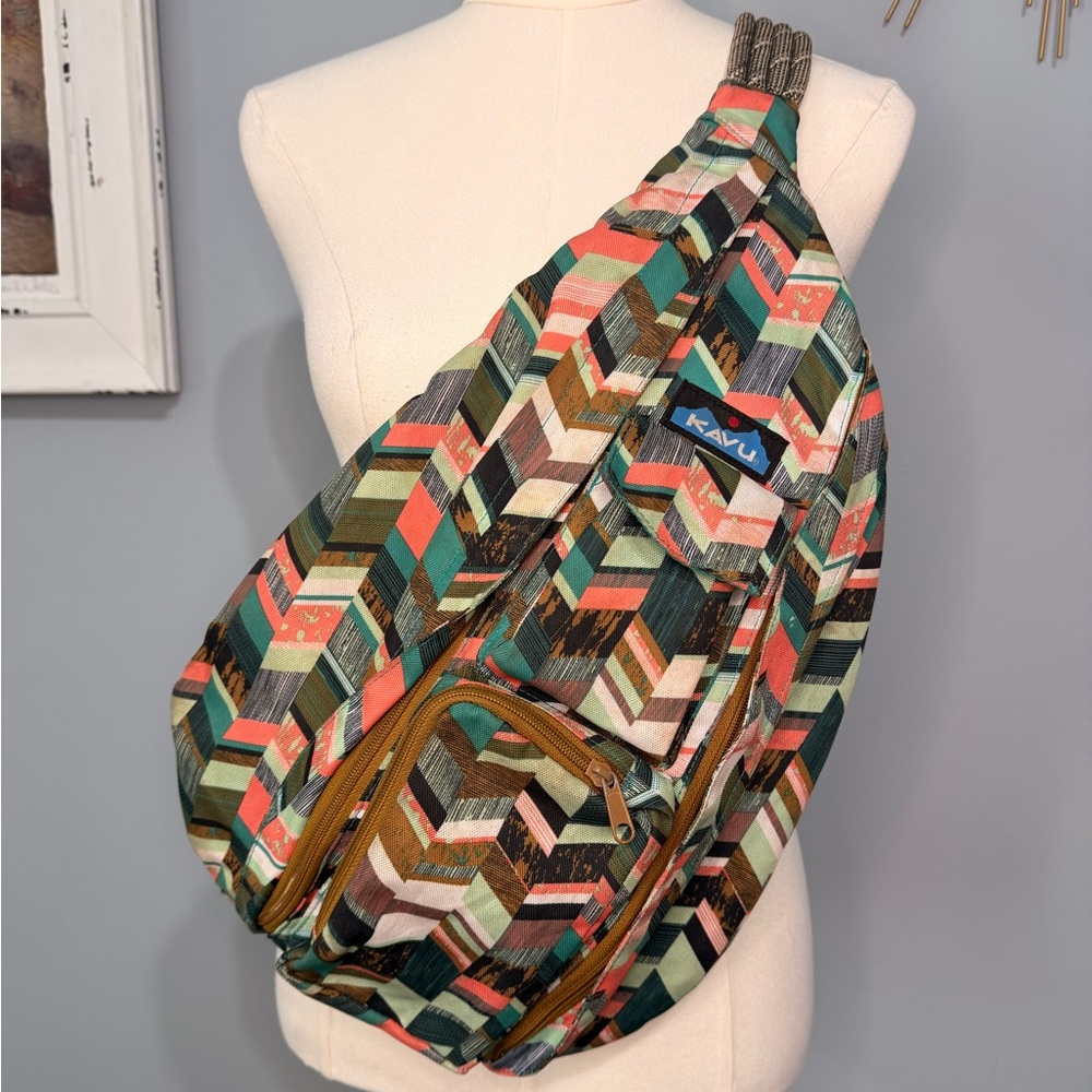 Kavu Chevron Pattern Belt Bag - Green, Orange, Brown